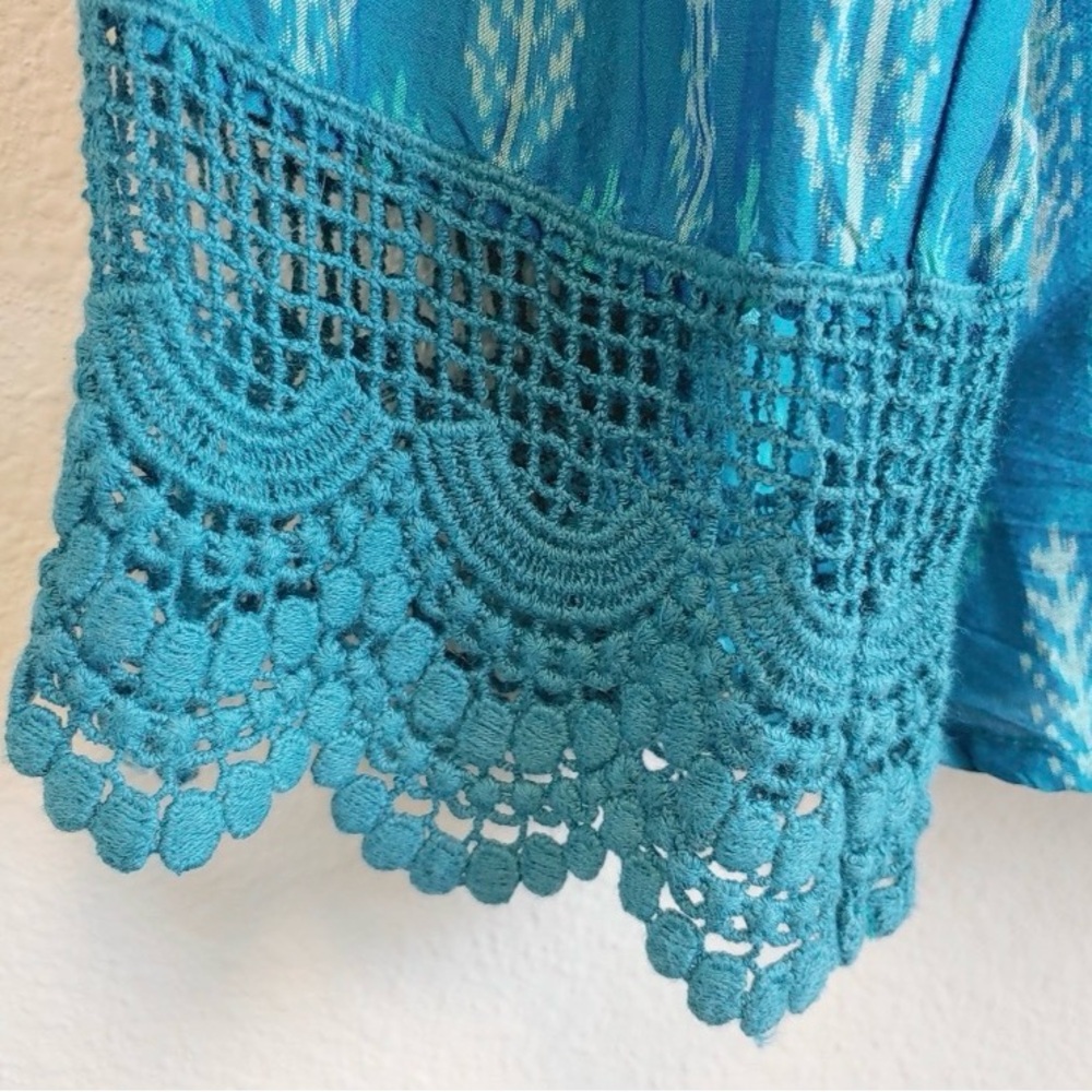 Sundance boho Crochet Trim Teal Women's Top embroidered small - Picture 2 of 9